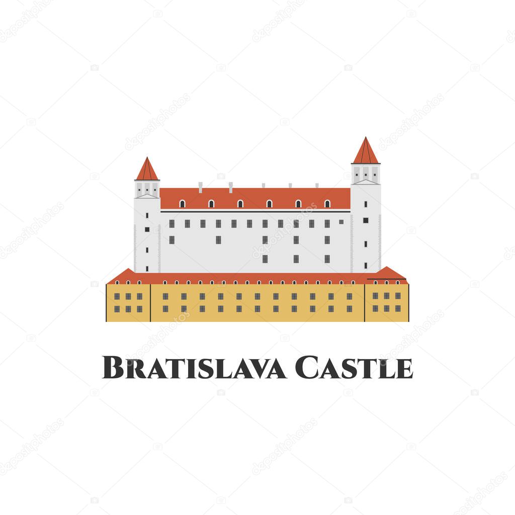 Bratislava Castle. Landmarks of Slovakia. The most beautiful castles. Great place for enjoying the views of the old town. Cartoon flat vector illustration, symbol, travel sights, landmarks.