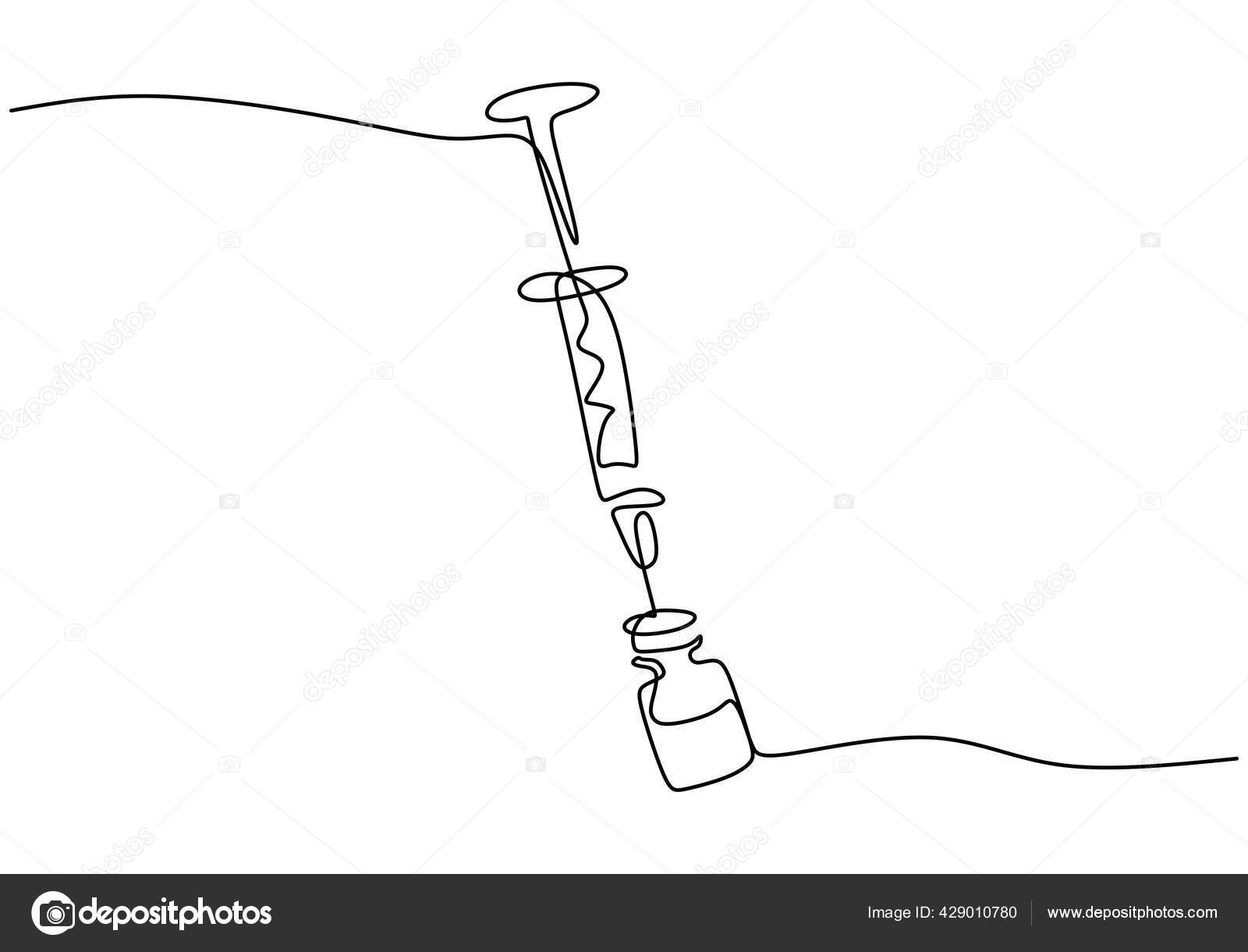 Continuous One Line Drawing Syringe Needle Vaccine Tube Corona Vaccine