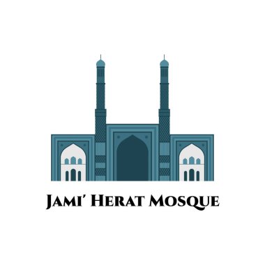 Herat 'ın Büyük Camii ya da Herat' ın Jami Mescidi. Afganistan 'da zarif ve muhteşem bir mimari. Turist ziyareti için harika bir yer. Vektör düz çizgi film illüstrasyonu