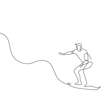 Tek sıra halinde sanat sörfçüsü deniz dalgası. Aktif spor tatili tropikal seyahat konsept tasarım çizimi çizim çizimi vektör çizimi.