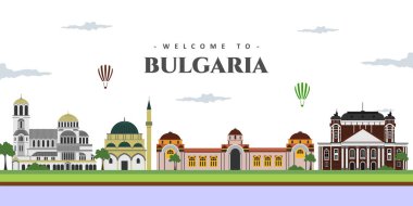 Bulgaristan 'ın ünlü manzaralı büyük şehir manzarası. Vektör illüstrasyonunu poster seyahat kitabı, kartpostal, reklam panosu için kullanabilirsiniz. İş seyahati ve turizm rehberi