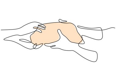 Aralıksız el çizimi bir hediye veriyor. Birinin eli, beyaz arka planda izole edilmiş başka birinin eline teşekkür etmek için bir paket verir. Şükran Günü konsepti Minimalist tarzda. Vektör illüstrasyonu
