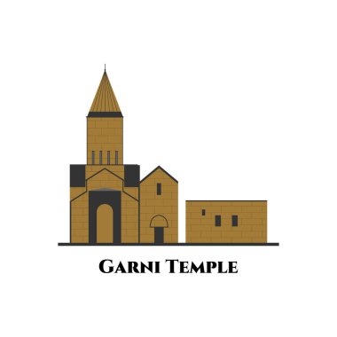 Ermenistan 'daki Garni tapınağı. Güzel tapınak mimarisi. Ziyaret için harika bir yer. Harika bir çevre manzarası. Düz çizgi film stili tarihi görünüm showplace cazibesi web sitesi çizimi