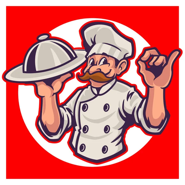 Chef Mascotte Logo Personnage Dessin Animé Dessin Animé Drôle Avec — Image vectorielle