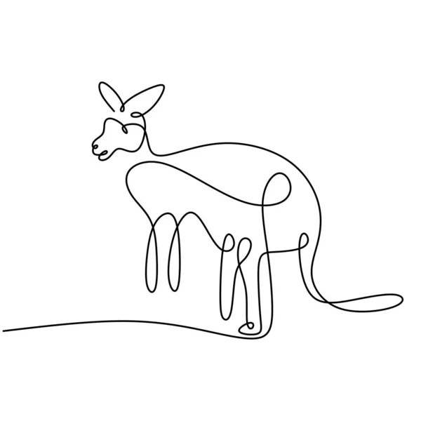 Una Línea Continua Dibujo Canguro Pie Divertido Animal Australia Mascota — Vector de stock