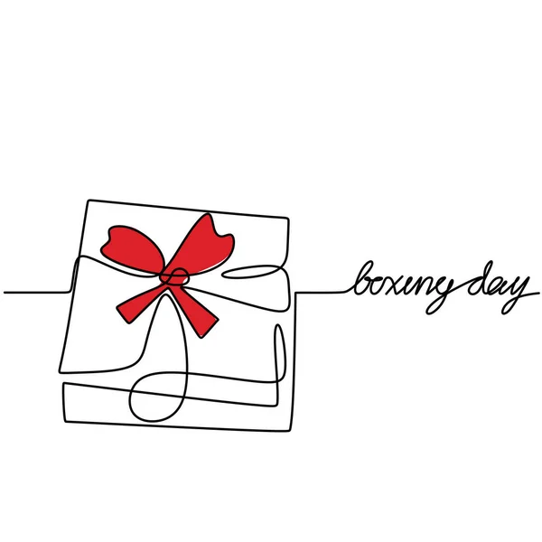 Carte Vente Boxing Day Boîte Cadeau Ligne Continue Avec Ruban — Image vectorielle