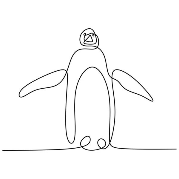 Ciągły Rysunek Pingwina Stojącego Białym Tle Słodkie Zwierzę Lodzie Ręcznie — Wektor stockowy