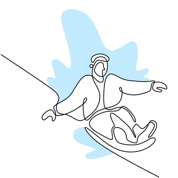 Nepřetržitý Jeden Řádek Kreslení Profesionální Mladý Snowboardista Muž Jezdit Rychle — Stockový vektor