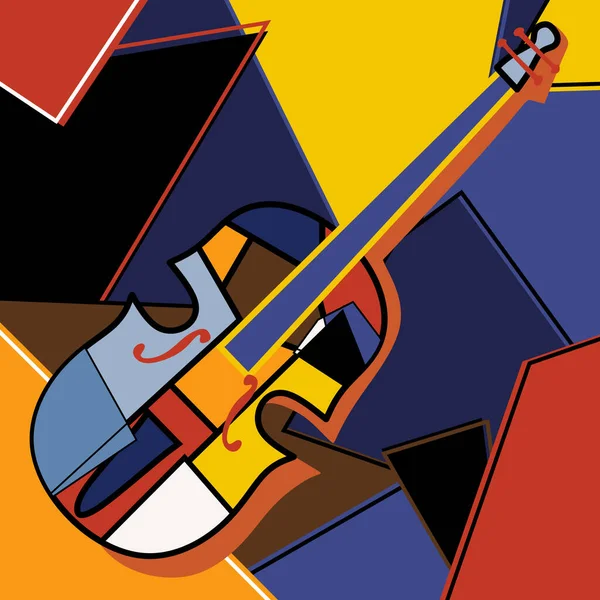 Modern Cubist Style Handmade Drawing Cello Jazz Music Retro Geometric — Stock Vector