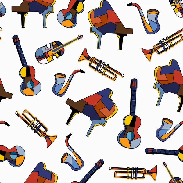 Instruments Musique Sans Couture Sur Fond Blanc Motif Musical Piano — Image vectorielle