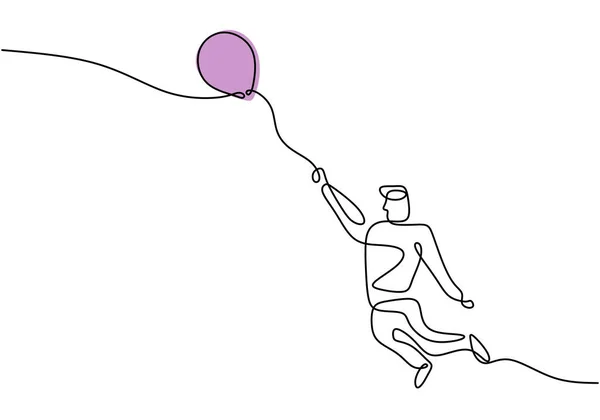 Linje Som Ritar Tonåring Som Håller Ballongen Glad Ung Pojke — Stock vektor