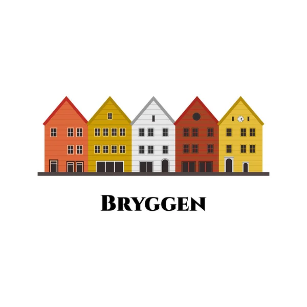 Bryggen Bergen Noordwaarts Het Een Serie Van Hanzestad Erfgoed Commerciële — Stockvector