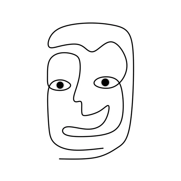 1本の線画で幸せそうな表情をしたミニマルな男顔のアブストラクトポスター ミニマリズムポスターアート1本の線画アブストラクトな顔白い背景に孤立 — ストックベクタ