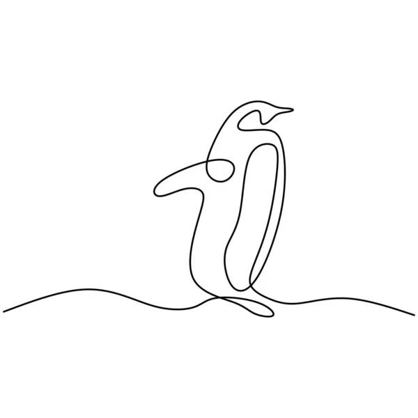 Dessin Continu Une Ligne Pingouin Debout Isolé Sur Fond Blanc — Image vectorielle