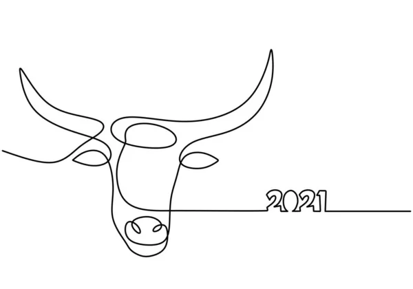 Toro Continuo Una Línea Dibujo Símbolo Del Año Nuevo 2021 — Vector de stock