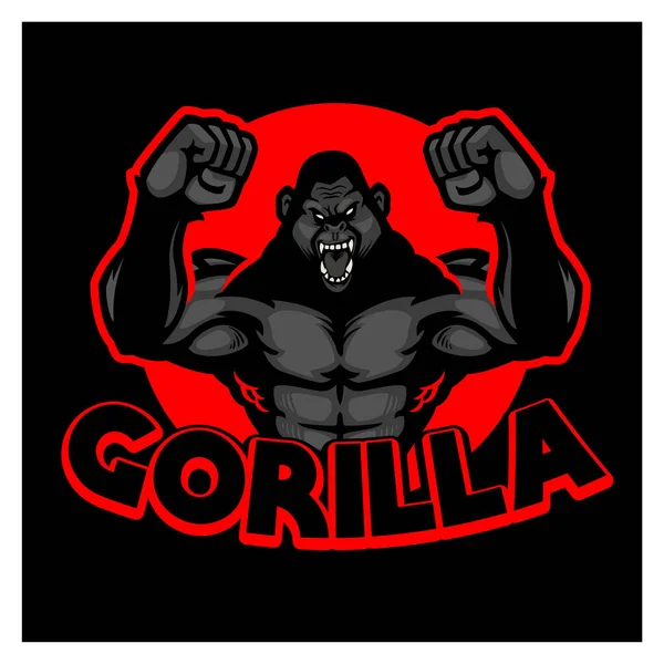 Logo Gorilla Colore Nero Rosso Feroce Arrabbiato Gorilla Mascotte Logo — Vettoriale Stock