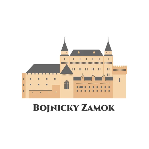 Bojnice Castle in Slovakia. A medieval castle in Bojnice, Slovakia. It is a Romanesque castle with some original gothic. Flat cartoon style historic sight showplace attraction. Vector illustration