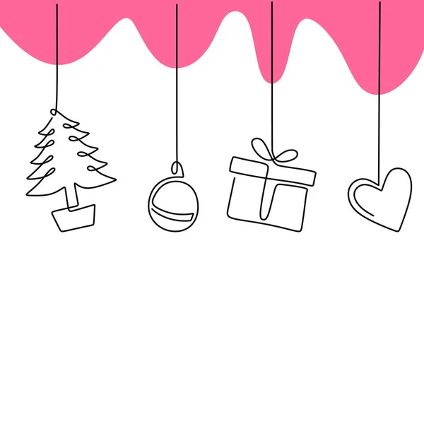 Μία Γραμμή Σχέδιο Χριστουγεννιάτικο Δέντρο Κουτί Δώρου Κάλτσα Αστέρι Αγάπη — Διανυσματικό Αρχείο