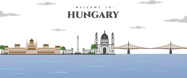 Panorama Pohled Budapešť Největšími Památkami Světové Sbírce Abstraktní Izolované Vektorové — Stockový vektor