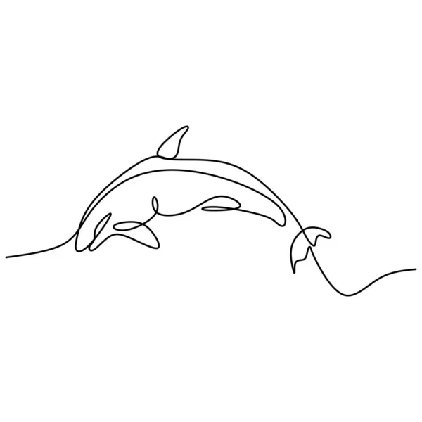 바다에 귀엽고 아름다운 돌고래를 줄이었습니다 배경에 커다란 포유류 동물입니다 물고기 — 스톡 벡터
