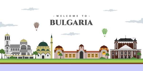 Prachtig Uitzicht Het Stadslandschap Van Bulgarije Met Beroemde Bezienswaardigheden Set — Stockvector