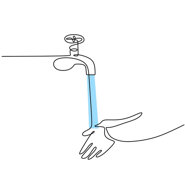 Kontinuerlig Linje Ritning Tvätta Händerna Diskhon Isolerad Vit Bakgrund Människors — Stock vektor