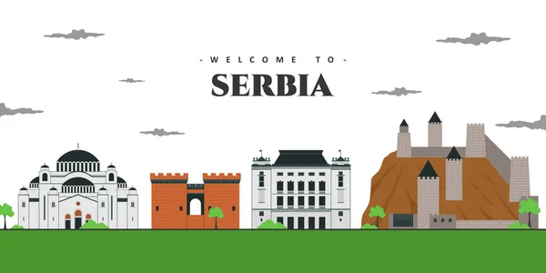 Hermosa Vista Del Paisaje Ciudad Serbia Monumentos Arquitectónicos Para Visita — Vector de stock