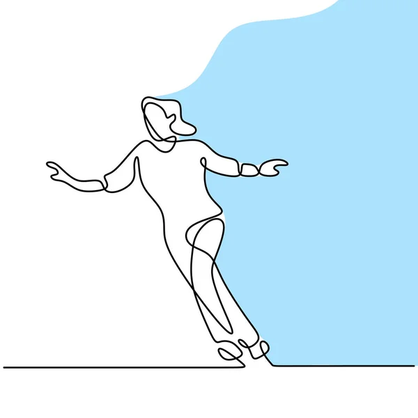 Continuous Line Drawing Skating Girl Beautiful Woman Playing Ice Skater — Stock Vector