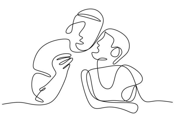 年轻人把一个孩子抱在怀里 不停地画一条线 一个小孩吻了他作为回应 一个小男孩亲吻一个爸爸的性格 父亲节快乐 矢量图解 最低限度设计 — 图库矢量图片