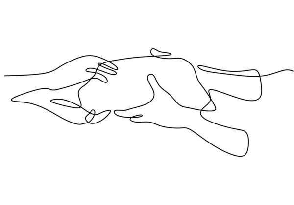 Desenho Linha Contínuo Mãos Que Dão Presente Mão Alguém Pacote — Vetor de Stock