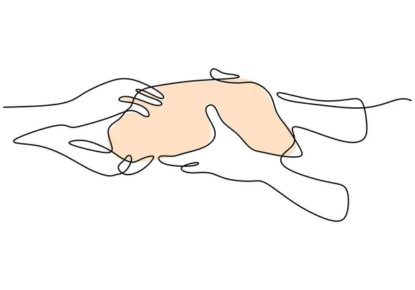 Desenho Linha Contínuo Mãos Que Dão Presente Mão Alguém Pacote —  Vetores de Stock