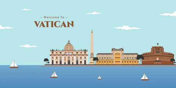 Vue Panoramique Vatican Rome Meilleure Destination Avec Célèbre Bâtiment Historique — Image vectorielle