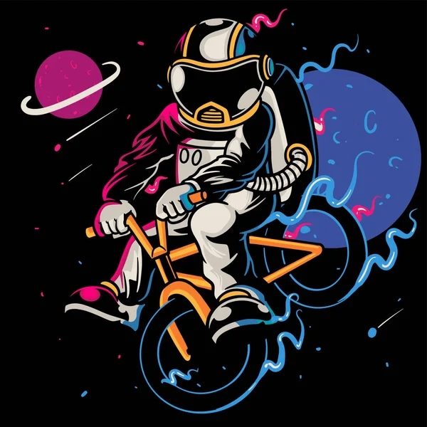 Sportig Astronaut Rider Cykel Månen Spaceman Astronaut Med Hälsosam Livsstil — Stock vektor
