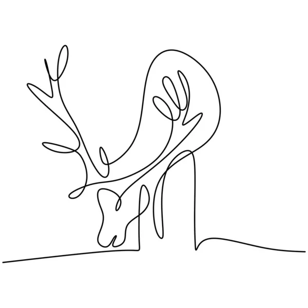 Dibujo Una Línea Ciervos Reno Animal Invierno Aislado Sobre Fondo — Vector de stock