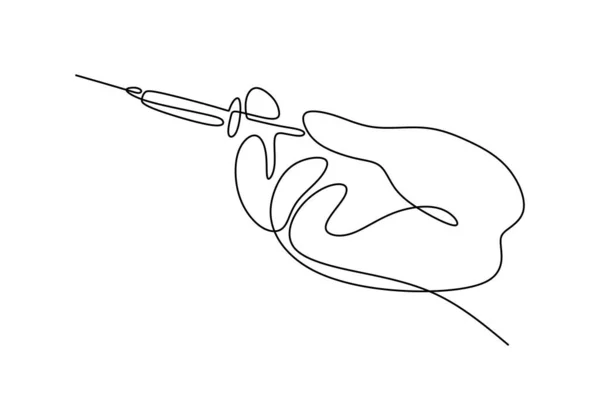 Desenho Contínuo Uma Linha Uma Mão Com Injeção Equipamento Médico — Vetor de Stock