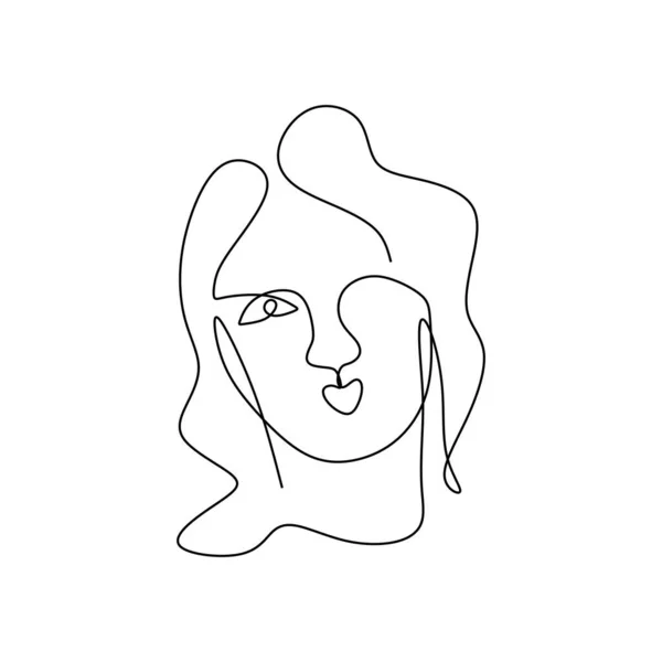 1本の線で抽象的な顔を描くミニマリズムポスターアート 女性は1つの線画に直面する 白地に隔離された連続線 — ストックベクタ