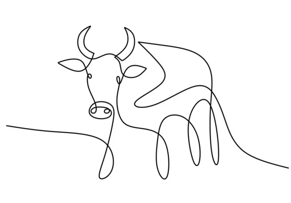 Kontinuerlig Teckning Tjursymbol För 2021 Oxen Ritas Modern Minimalistisk Stil — Stock vektor