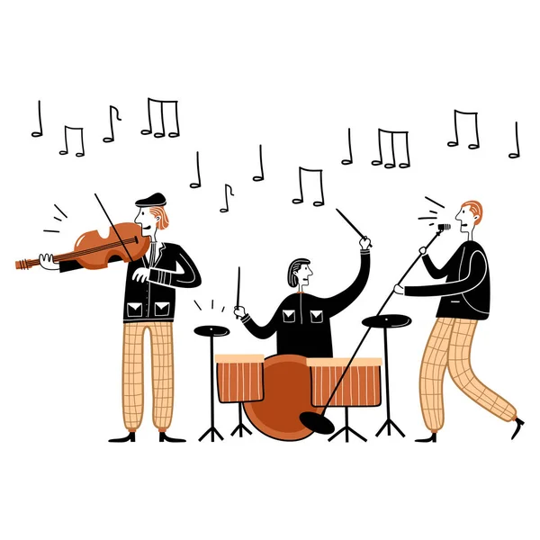 Jazz Festival Concerto Vetor Ilustração Cartoon Flat Musician Characters Band — Vetor de Stock