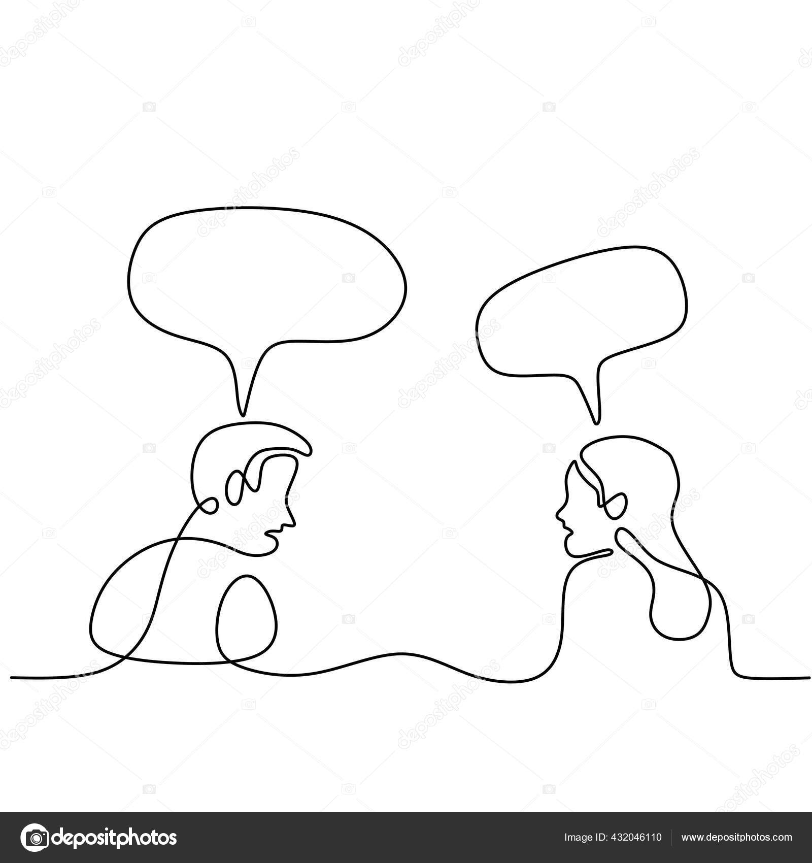 Image vectorielle Dessin Linéaire Continu L'homme Femme Ayant Une  Conversation Avec Des par ©ngupakarti - 432046110, image size:1600x1700