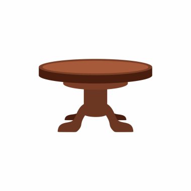 Yuvarlak masa ya da tabure düz çizgi film tarzı. Oturma odasının iç dekorasyonu için mobilya tasarımı. Ahşap mobilyalar, ev eşyaları, iç mekan, konfor. Vektör illüstrasyonu beyaz arkaplanda izole edildi.