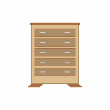 Konforlu oturma odaları ya da mobilyalı ev bitkileri. Ahşap raf ya da dolap mobilyalarının düz çizgi film arka planı. Modern el çizimi çizgi film elemanı. Düz vektör illüstrasyonu