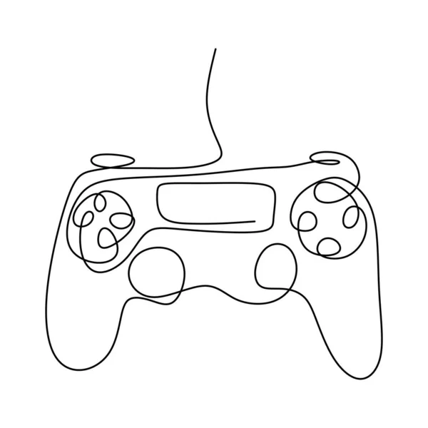 手を握っているゲームは 1つの線画ベクトルイラストを固執する 白の背景に隔離されたゲームのミニマリズムの手描きをプレイするジョイスティック Pcのコンセプトのためのワイヤレスゲームコントローラ — ストックベクタ