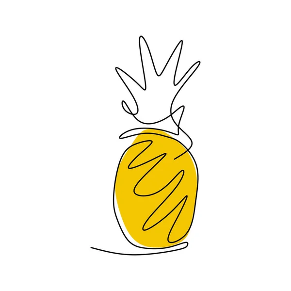 Disegno Linea Continuo Ananas Frutta Tropicale Fresca Isolata Fondo Bianco — Vettoriale Stock