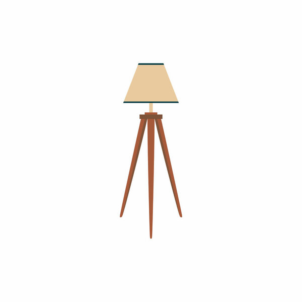 Напольная лампа с деревянными элементами на белом фоне. Коллекция старинной мебели для украшения гостиной. Домашнее оборудование в простом современном стиле. Векторная иллюстрация плоского мультипликационного стиля.
