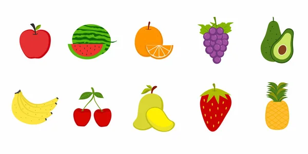 Fruit Icoon Set Vitamine Voedsel Collectie Kleurrijke Platte Grafische Elementen — Stockvector