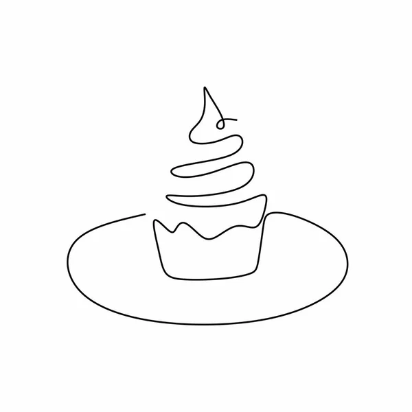 Tabağa Sürekli Doğum Günü Pastası Çizimi Tatlı Kek Pastası Beyaz — Stok Vektör