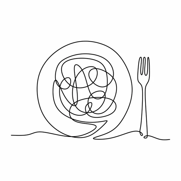 フォークでおいしいスパゲティのシングル連続線画 イタリアパスタヌードルレストランのコンセプトハンドドローカフェ ショップ またはフードデリバリーサービスのためのラインアートデザインベクトルイラスト — ストックベクタ