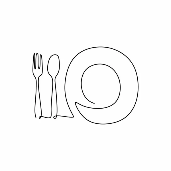 Dessin Ligne Continue Plaque Dessinée Main Cuillère Fourchette Table Logo — Image vectorielle