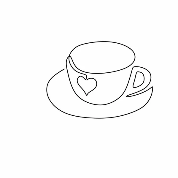 Непрерывный Рисунок Кофе Одну Строку Теплый Чашка Кофе Любовью Знак — стоковый вектор