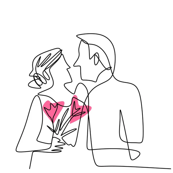 Dibujo Continuo Una Línea Pareja Amorosa Mujer Hombre Pose Romántica — Vector de stock